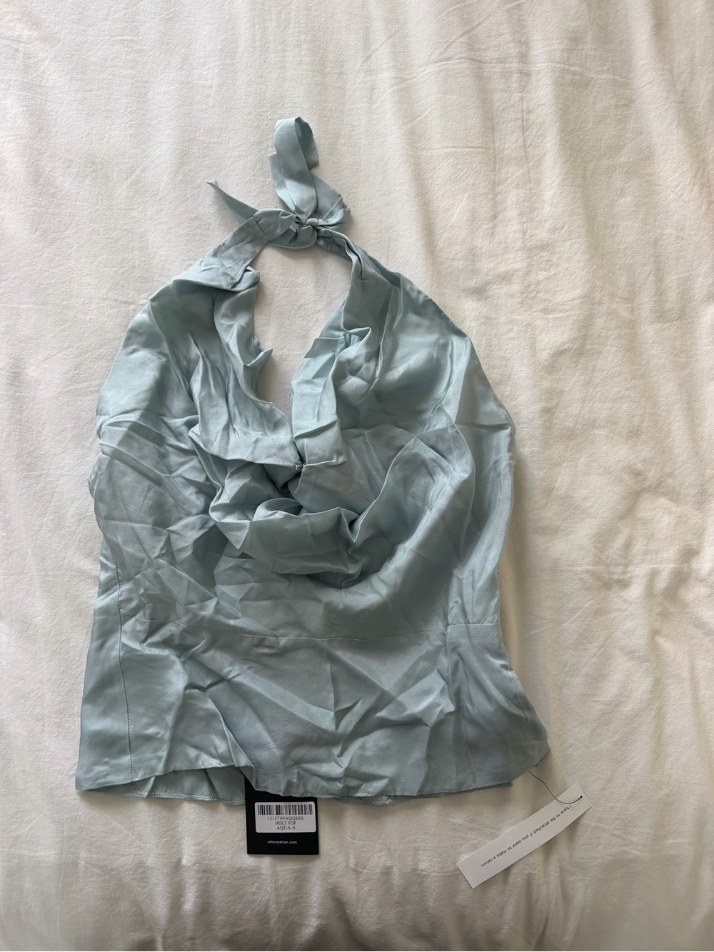 BNWT! Reformation Aqua 100% Silk Holt Halter Top - Picture 2 of 5
